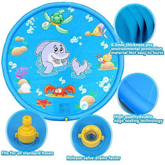 150cm Pet Play Splash Mat with animal design for kids and dogs, featuring water spray and durable PVC material.