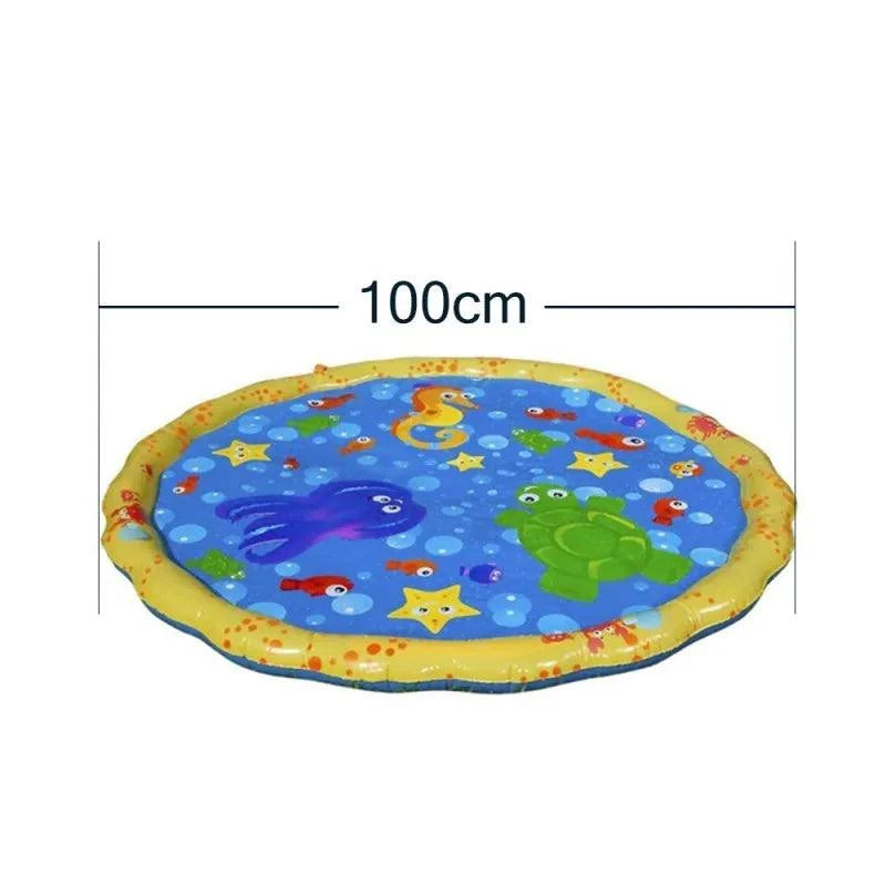 150cm inflatable pet play splash mat with water spray for kids and dogs.