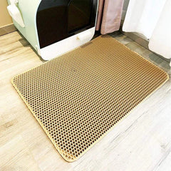 Cat waterproof litter trapping mat with double layer design, non-slip, washable, and ideal for litter box setups.