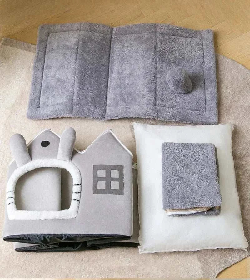 Cozy Half-Closed Dog Bed with Foldable Design for Puppies and Small Dogs