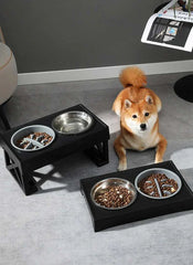 "Adjustable height dog elevated bowl stand with slow feeding dish"raised dog food bowl