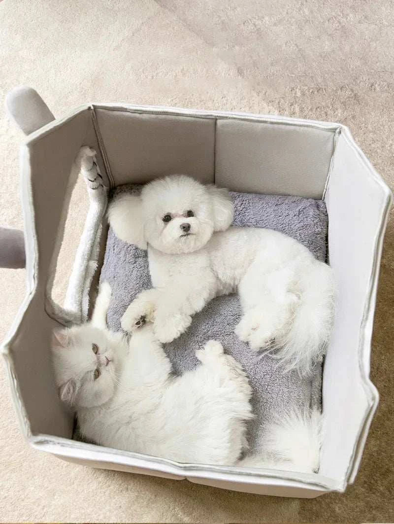 Fluffy foldable dog bed with half-closed design, perfect for small pets.