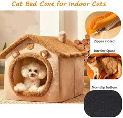 Foldable Pet House with Removable Bed for Cats and Dogs - Washable Kennel with Cozy Interior and Non-Slip Bottom.