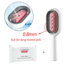 "Double-sided pet hair removal brush for cats and dogs with grooming wipes"