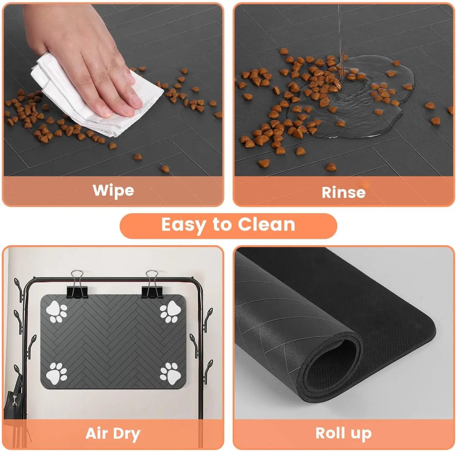 protect Absorbent pet feeding mat with waterproof rubber backing, designed for food and water bowls for dogs and cats, featuring a quick-dry surface.