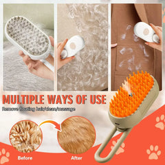 "3-in-1 cat steam brush with 360° rotating handle for hair removal and massage"
