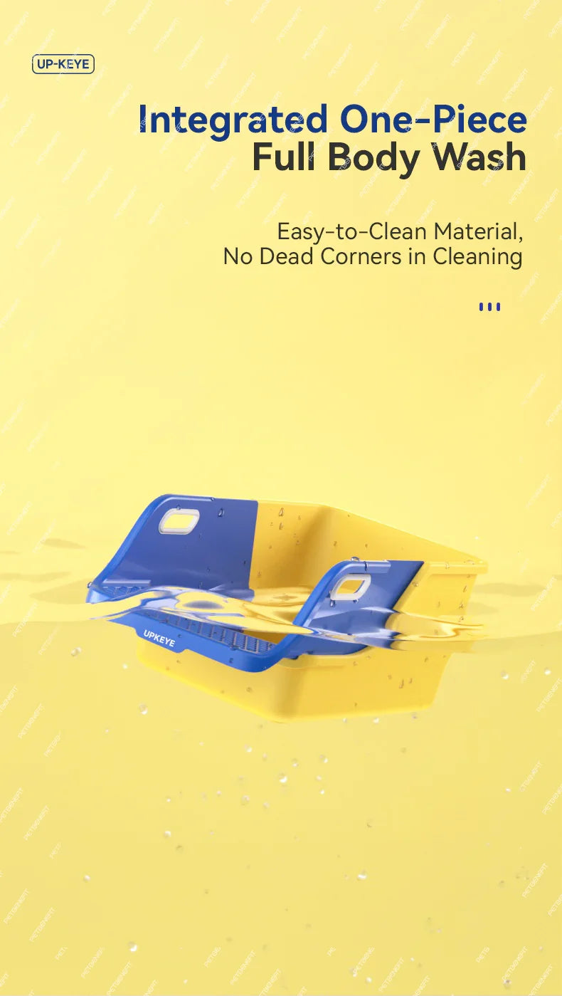 "Extra large semi-closed cat litter pan with anti-splash design for easy maintenance"