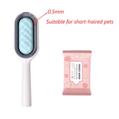 "Double-sided pet hair removal brush for cats and dogs with grooming wipes"