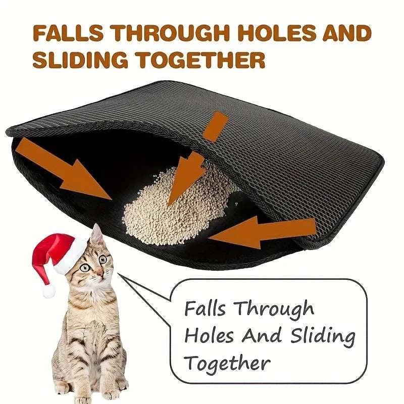 Cat waterproof litter trapping mat, double layer, non-slip, washable.