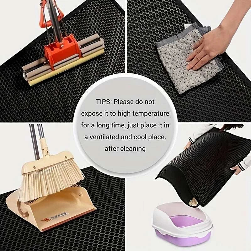 Cat waterproof litter trapping mat with double layer and non-slip backing, easy to wash and maintain.