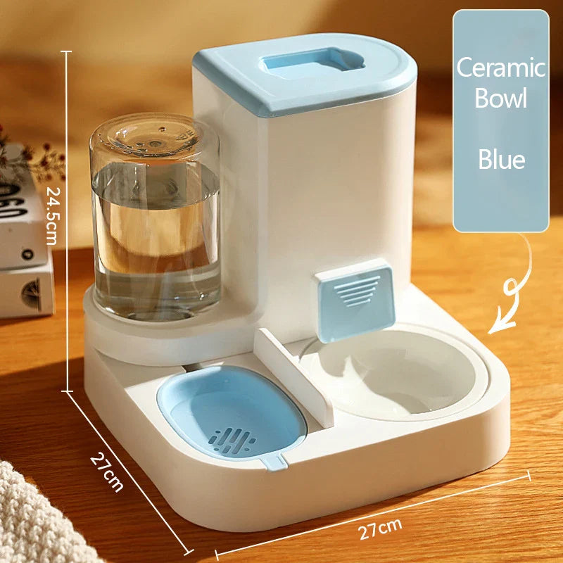 Kimpets automatic pet feeder and water dispenser with large capacity, designed for dry and wet food separation for cats and dogs.