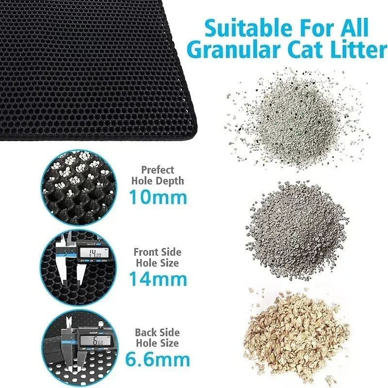 "Double layer waterproof cat litter mat with non-slip base and washable surface"