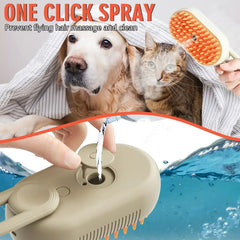 "3-in-1 cat steam brush with 360° rotating handle for hair removal and massage"