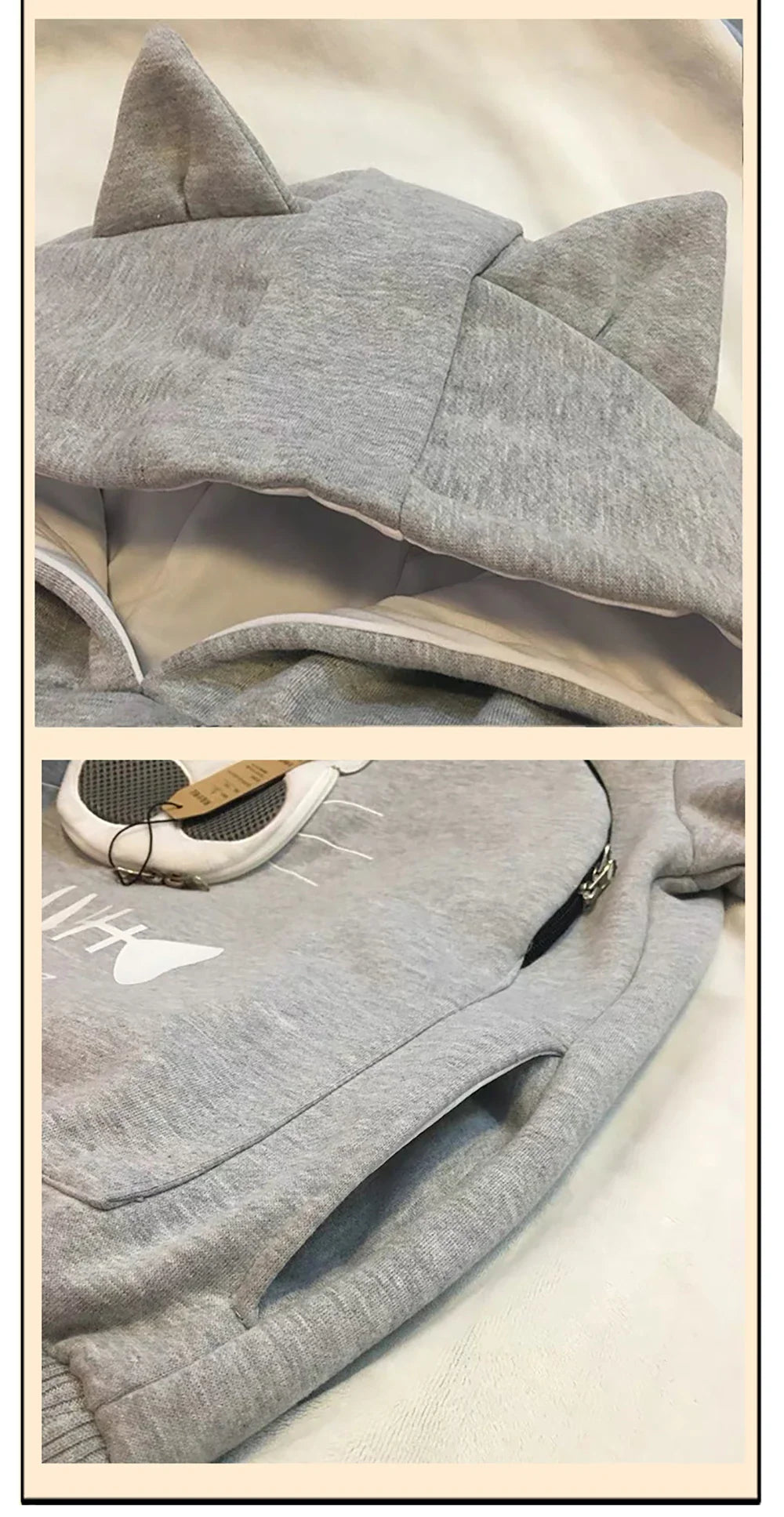 Cat lovers hoodie with kangaroo pocket and animal ears, designed for cuddling pets, offering comfort and style for pet owners.