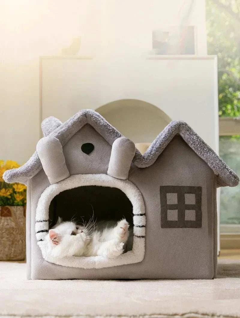 Cozy Half-Closed Dog Bed with Fluffy Foldable Design for Small Pets