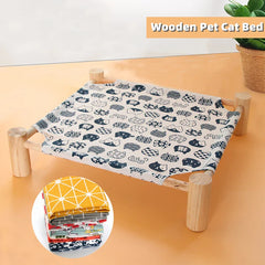 "Detachable raised cat hammock bed with moisture-proof washable mat, ideal for cats and small dogs"