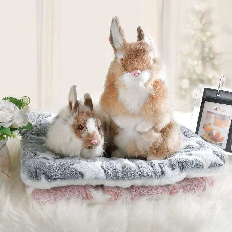 Flannel Thickened Dog Bed Mat with rabbits; soft, warm pet sleeping mat for winter.