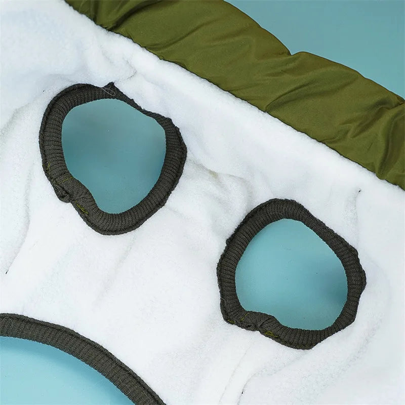 "Large waterproof dog jacket with harness for winter warmth"