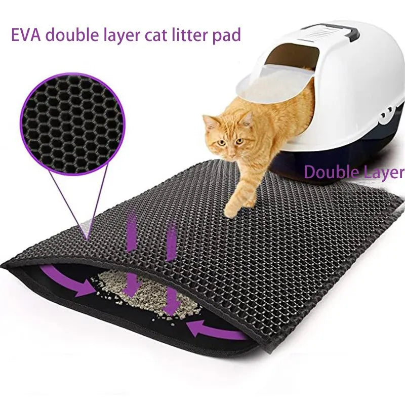"EVA double layer cat litter mat with honeycomb design for trapping litter"