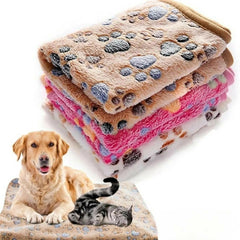 Soft fluffy cartoon pet blanket for cats and dogs, cozy and warm mat with playful design.