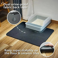 "Double layer waterproof cat litter mat with non-slip base and washable surface"