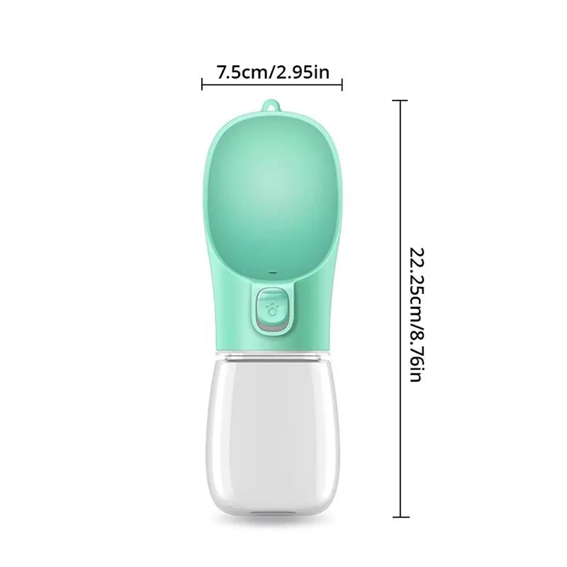 Portable pet travel water bottle with drinking bowl, leak-proof and BPA-free for dogs and cats, ideal for outdoor use.