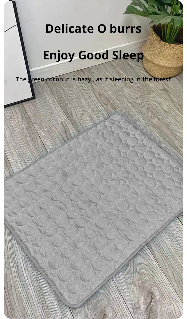 "Grey ice silk cooling pad for small pets, ideal for summer comfort"
