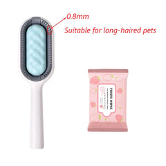 "Double-sided pet hair removal brush for cats and dogs with grooming wipes"