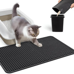 "Double layer waterproof cat litter mat with non-slip base and washable surface"