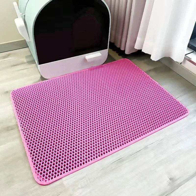 Cat waterproof litter trapping mat with double layer, non-slip backing, and washable design.