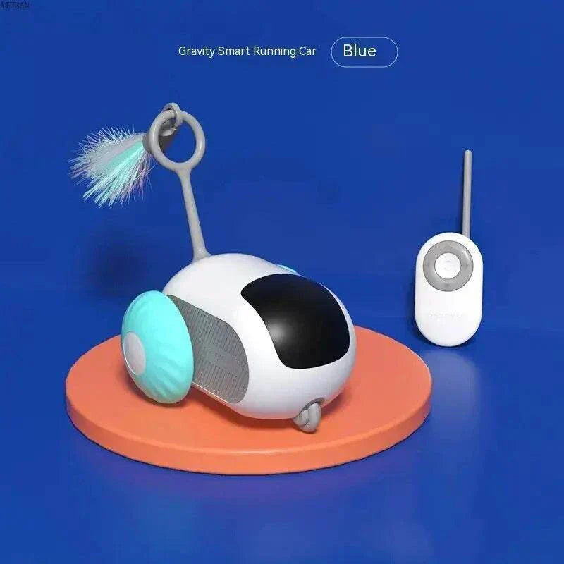 Wireless remote control electric cat toy with gravity sports car design and interactive teaser stick.