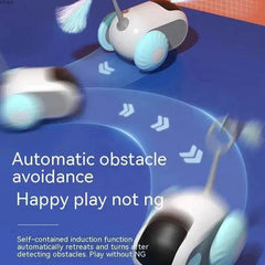 Wireless remote control electric cat toy with obstacle avoidance and interactive teasing stick.