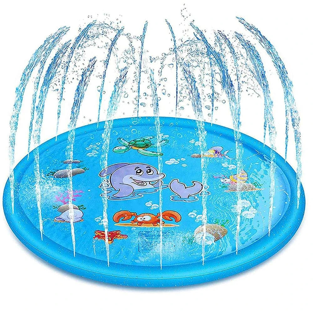 150cm pet play splash mat with water spray, outdoor pool for kids and dogs.