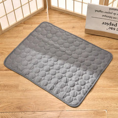 "Grey ice silk cooling pad for small pets, ideal for summer comfort"