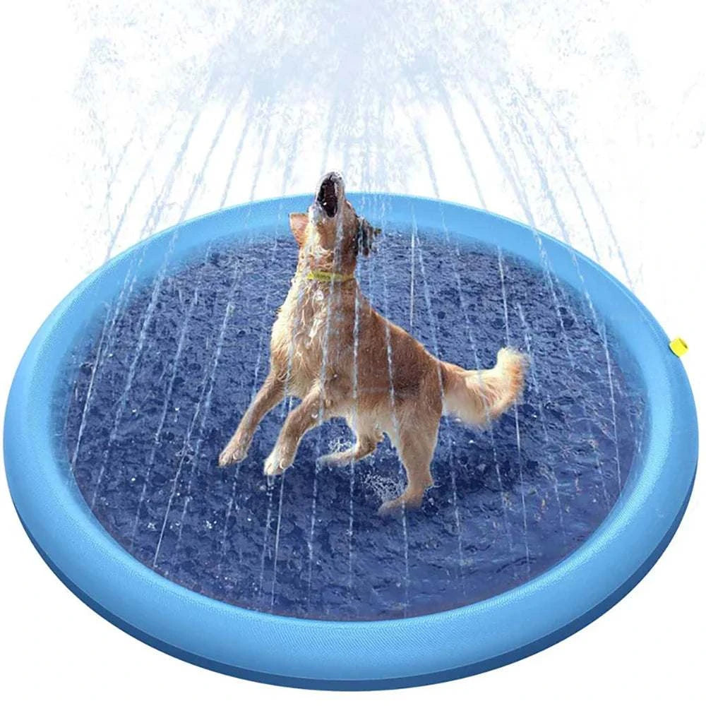 150cm Pet Play Splash Mat with water spray, suitable for kids and dogs in outdoor settings.
