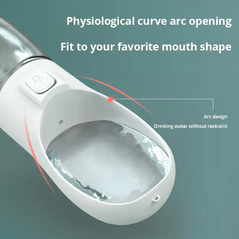 Portable pet travel water bottle with easy-pour, leak-proof design for dogs and cats.