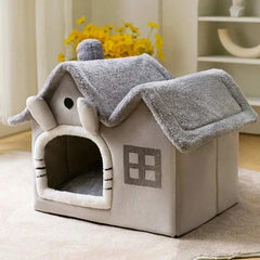 Cozy half-closed dog bed, foldable and fluffy, perfect for small pets.