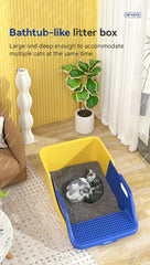 "Extra large semi-closed cat litter pan with anti-splash design for easy maintenance"