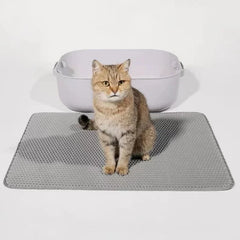 "Double layer waterproof cat litter mat with non-slip base and washable surface"