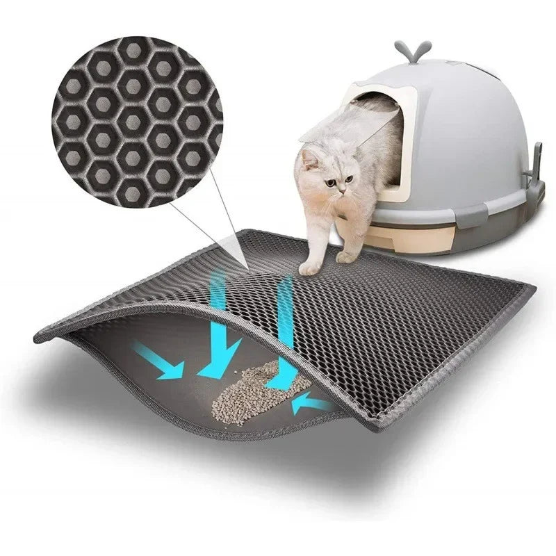 "EVA double layer cat litter mat with honeycomb design for trapping litter"