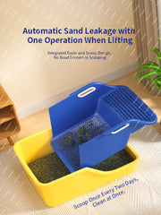 "Extra large semi-closed cat litter pan with anti-splash design for easy maintenance"