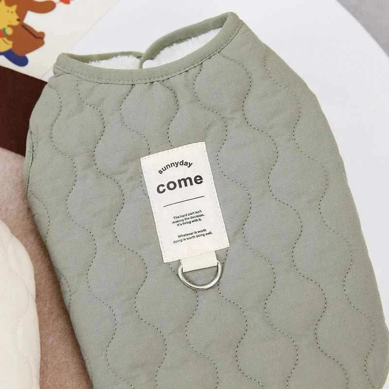 Winter pet dog vest jacket for small and medium dogs and cats, warm cotton clothing, featuring solid pattern and polyester material, suitable for Yorkie, Chihuahua, Maltese, Bulldog, autumn and winter wear.