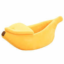 Banana shaped cozy cat nest mat and dog sleeping bag for pets.