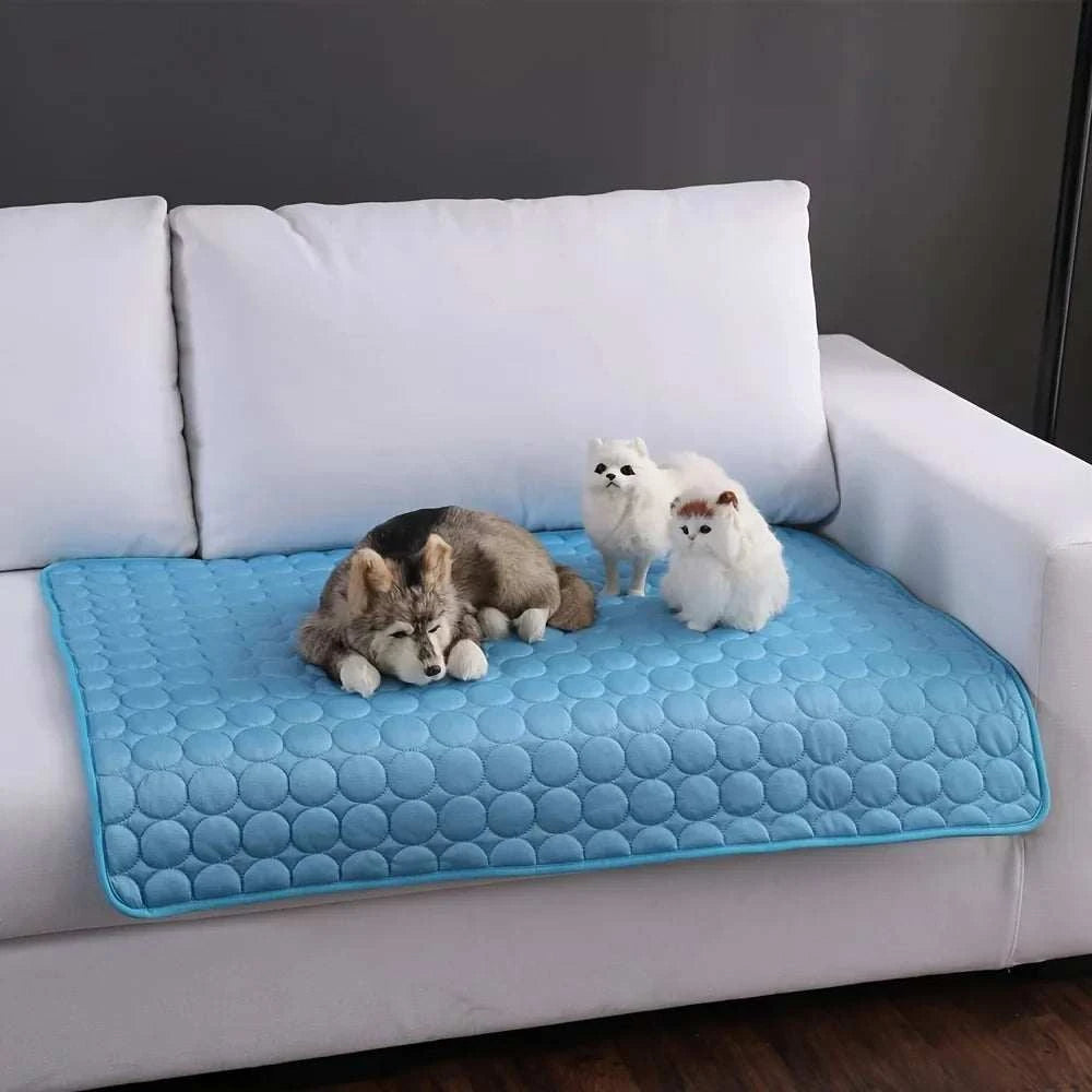 Extra Large Summer Pet Cold Bed for Dogs, cooling mat on sofa, lightweight and portable.