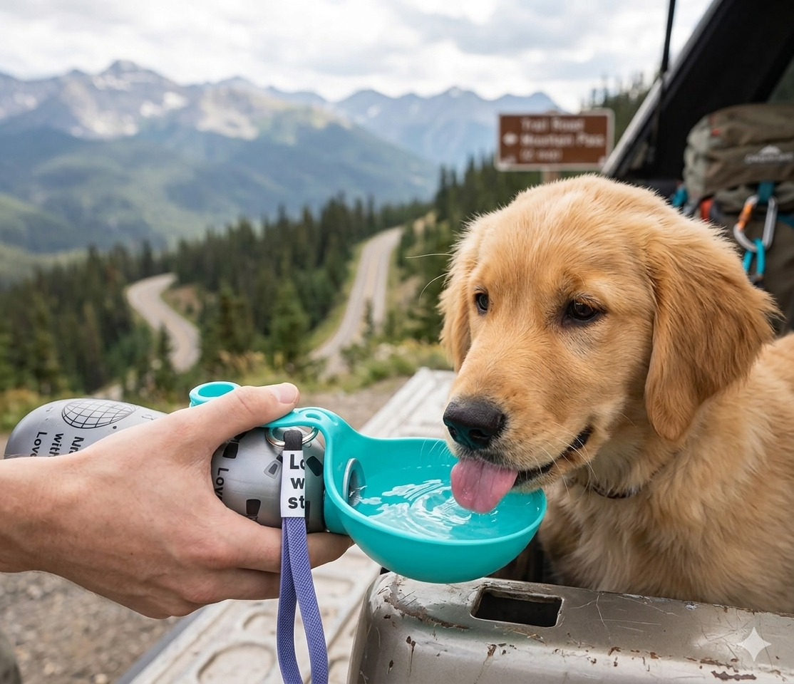 ShappyDay Pet 2-in-1 water bottle with bowl for dogs, featuring a portable design with a water container and fold-out bowl.