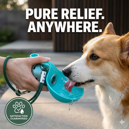 ShappyDay Pet 2-in-1 water bottle with built-in bowl for dogs, featuring a portable design and easy-to-use dispensing system.
