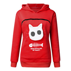 Cat lovers hoodie with kangaroo pocket and animal ears, designed for cuddling pets, offering comfort and style for pet owners.