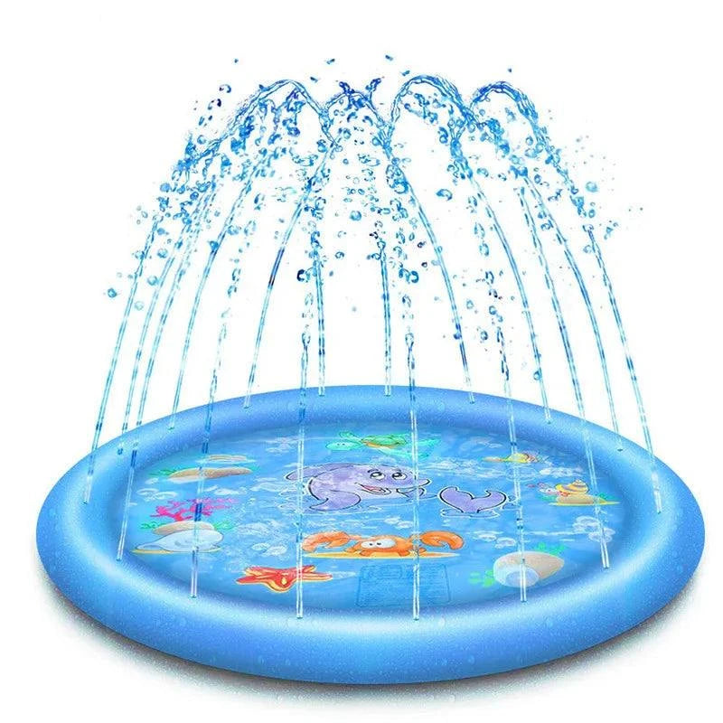 150cm pet play splash mat with water spray fountain for kids and dogs.