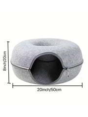 Round plush cat bed house with raised edges and non-slip base for cats and small dogs.