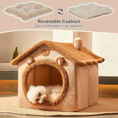 Foldable pet house with removable, washable dog bed; cozy kennel for small to medium-sized dogs and cats.